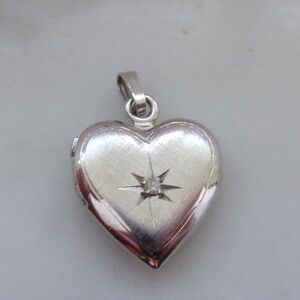 Vintage Sterling Heart Locket Pendant & Orbit X Ring Diamond Ring Sz. 9 Lot